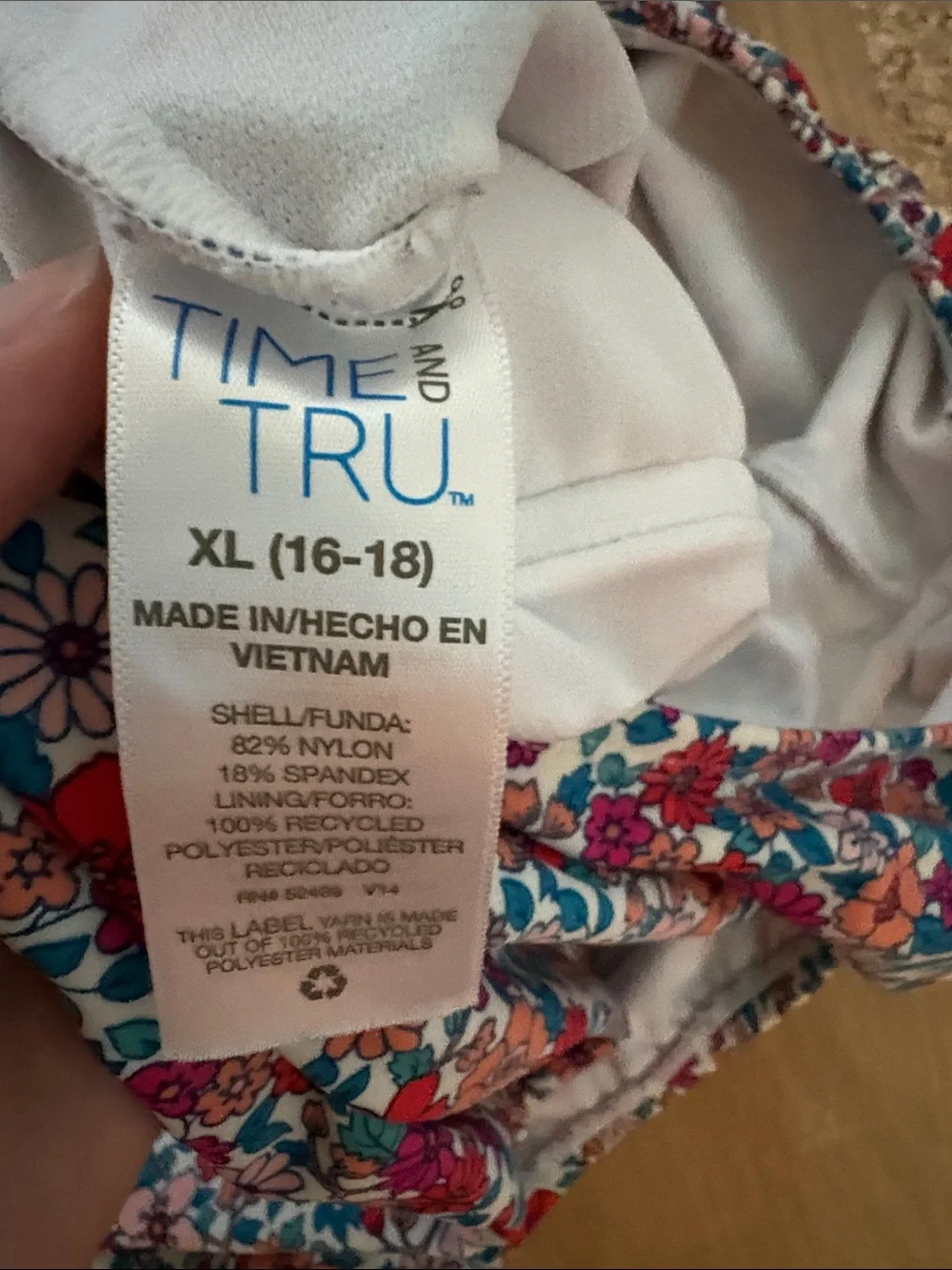 Time and Tru Floral One-Piece Swimsuit in Red, Pink, Blue